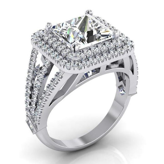 Halo Diamond Engagement Ring 6 Carats Split Shank White Gold 14K - Engagement Ring-harrychadent.ca