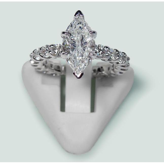 Marquise And Round Diamond Engagement Ring 2.75 Carats White Gold 14K - Engagement Ring-harrychadent.ca