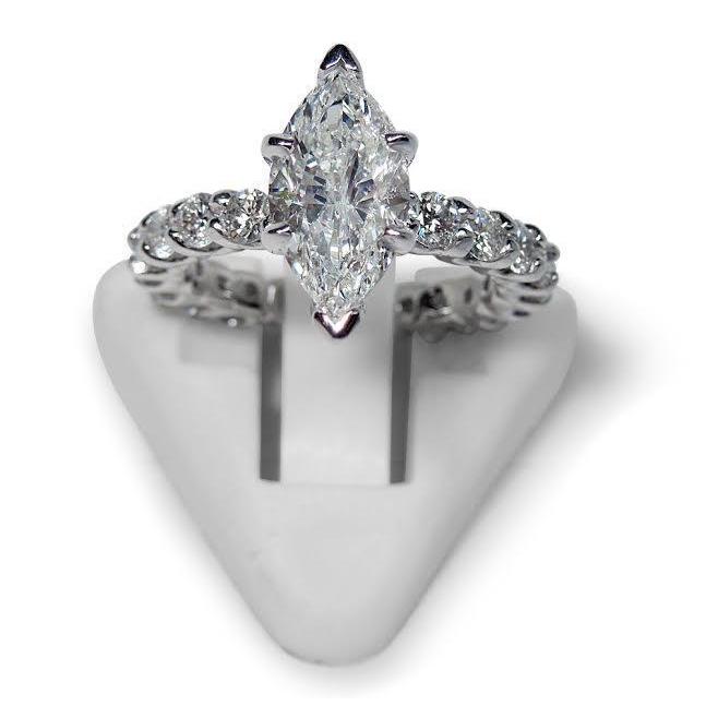 Marquise And Round Diamond Engagement Ring 2.75 Carats White Gold 14K - Engagement Ring-harrychadent.ca
