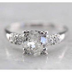 Old Miner Cushion Engagement Natural Earth Mined Diamond Ring 2 Carats White Gold 14K