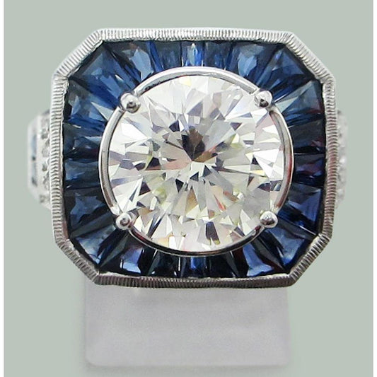 Round Diamonds & Sri Lanka Sapphire Ring 6.50 Carats White Gold 14K - Engagement Ring-harrychadent.ca
