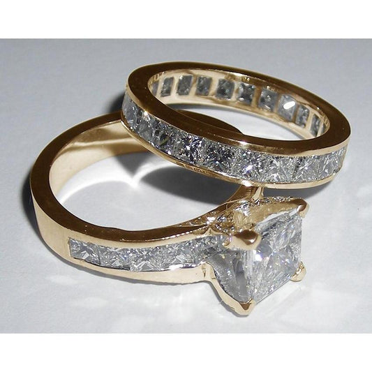 4.50 Carat Diamonds Princess Cut Engagement Ring Set Yellow Gold 14K - Engagement Ring Set-harrychadent.ca