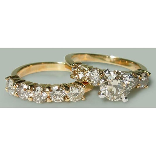 3.51 Ct Round Diamonds Engagement Ring Band Set Yellow Gold - Engagement Ring Set-harrychadent.ca