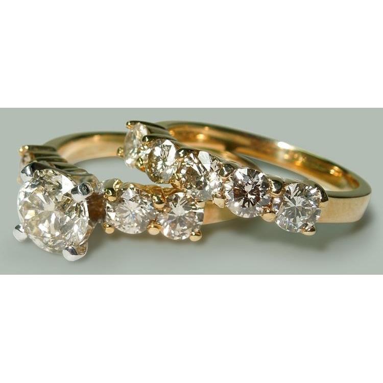 3.51 Ct Round Diamonds Engagement Ring Band Set Yellow Gold - Engagement Ring Set-harrychadent.ca