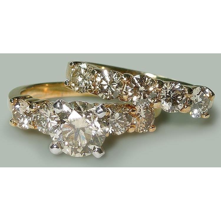 3.51 Ct Round Diamonds Engagement Ring Band Set Yellow Gold - Engagement Ring Set-harrychadent.ca