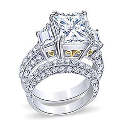 5 Carats Princess Center Diamond Ring With Band Set Two Tone 14K