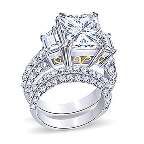 5 Carat Princess Center Diamond Ring With Band Set Two Tone 14K - Engagement Ring Set-harrychadent.ca