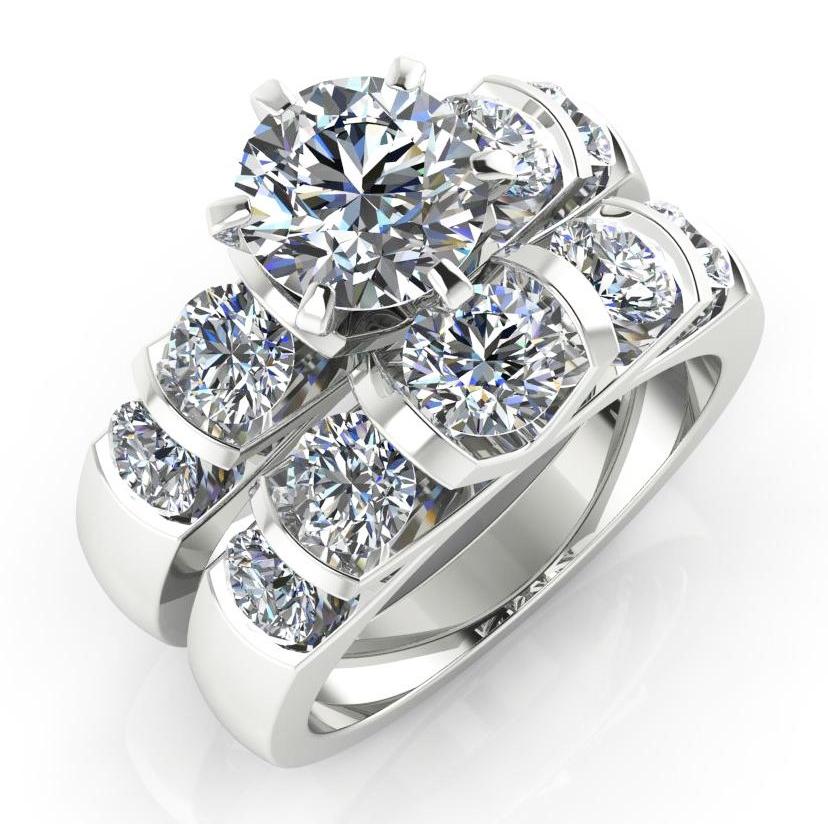 Round Diamond Engagement Ring Set 3.50 Carats Jewelry White Gold - Engagement Ring Set-harrychadent.ca