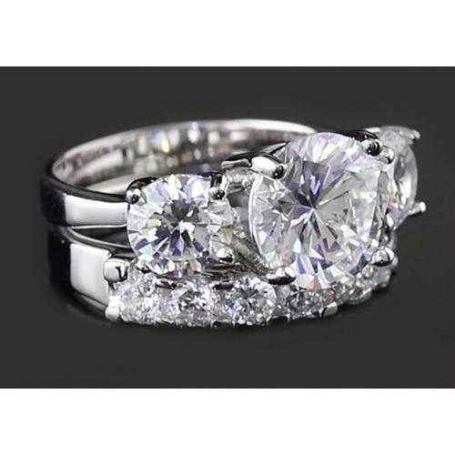 Three-Stone 5 Carats Round Anniversary Ring Set White Gold 14K - Engagement Ring Set-harrychadent.ca