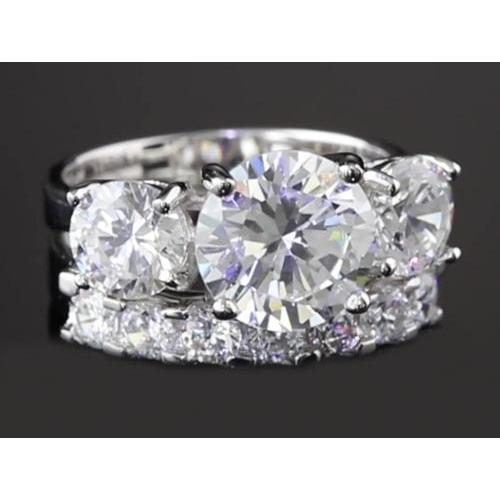 Three-Stone 5 Carats Round Anniversary Ring Set White Gold 14K - Engagement Ring Set-harrychadent.ca