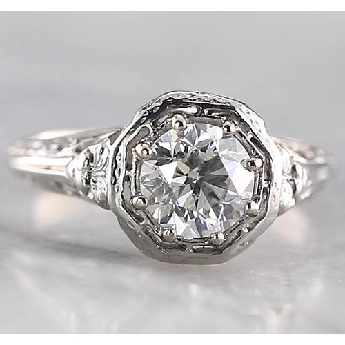 Tapered Shank Style Round Diamond Ring White Gold 14K 1 Carat - Engagement Ring-harrychadent.ca