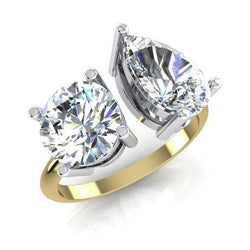 Toi et Moi Pear & Round Natural Earth Mined Diamond Ring 4 Carat Two Tone Gold 14K Jewelry