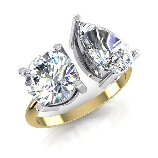 Toi et Moi Pear & Round Diamond Ring 4 Carat Two Tone Gold 14K Jewelry - Engagement Ring-harrychadent.ca