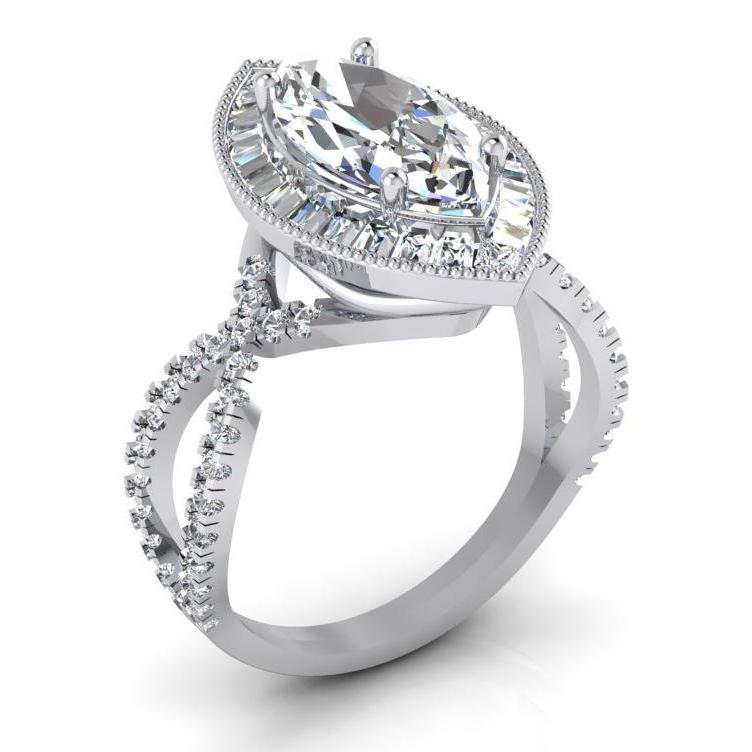 White Gold Marquise Diamond Halo Engagement Ring 4.50 Carats New - Engagement Ring-harrychadent.ca