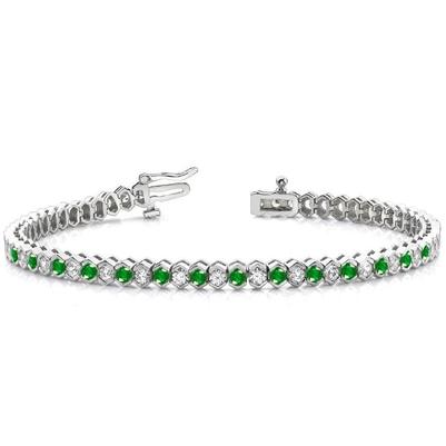 14 Ct Green Round Cut Emerald And Diamond Tennis Bracelet - Gemstone Bracelet-harrychadent.ca