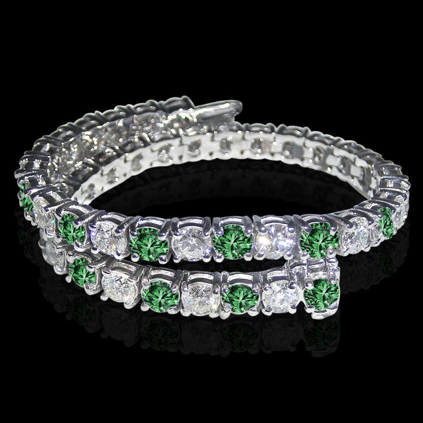 14 Ct. White Green Diamonds Tennis Bracelet White Gold - Gemstone Bracelet-harrychadent.ca