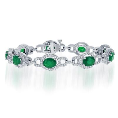 15 Ct Oval Cut Green Emerald With Diamonds Bracelet - Gemstone Bracelet-harrychadent.ca