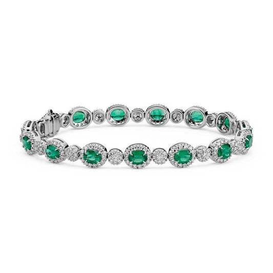 8.50 Ct Green Emerald And Diamond Tennis Bracelet 14K White Gold - Gemstone Bracelet-harrychadent.ca