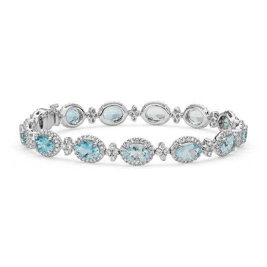 Aquamarine And Diamonds Lady Bracelet 40.25 Carats 14K White Gold - Gemstone Bracelet-harrychadent.ca