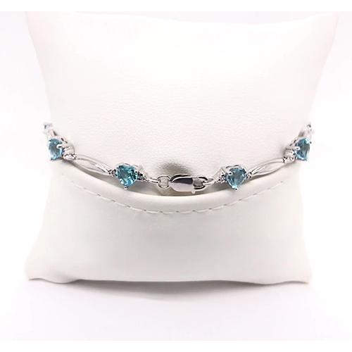 Aquamarine Heart Shape Diamond Bracelet 9.54 Carats White Gold 14K - Gemstone Bracelet-harrychadent.ca