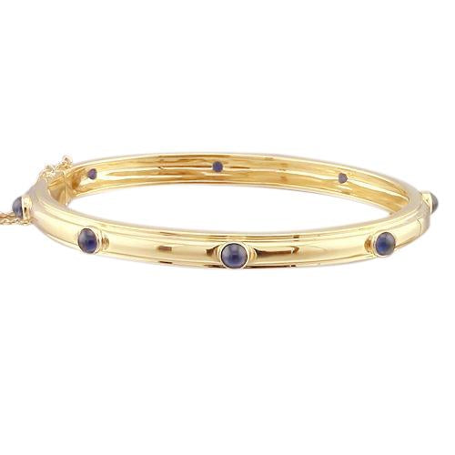 Blue Sapphire Cabochon Bracelet 6 Carats Yellow Gold 14K Jewelry - Gemstone Bracelet-harrychadent.ca