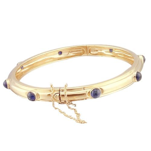 Blue Sapphire Cabochon Bracelet 6 Carats Yellow Gold 14K Jewelry - Gemstone Bracelet-harrychadent.ca