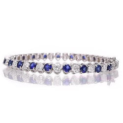 Blue Sapphire & Diamond Tennis Bracelet 8.40 Carats White Gold 14K