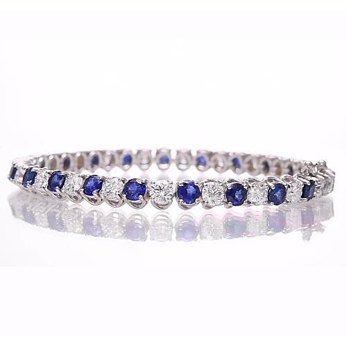 Blue Sapphire & Diamond Tennis Bracelet 8.40 Carats White Gold 14K - Gemstone Bracelet-harrychadent.ca