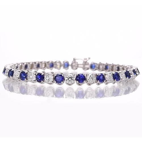 Blue Sapphire & Diamond Tennis Bracelet 8.40 Carats White Gold 14K - Gemstone Bracelet-harrychadent.ca