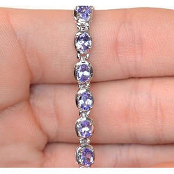 Blue Sapphire Natural Earth Mined Diamond Tennis Bracelet Prong Set 18 Carats Jewelry