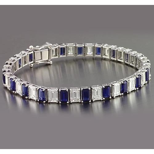 Blue Sapphire Emerald Cut Tennis Bracelet 12 Carats Jewelry New - Gemstone Bracelet-harrychadent.ca