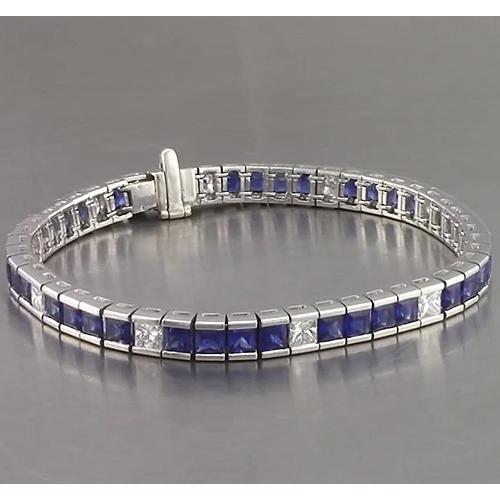 Blue Sapphire Tennis Bracelet Princess Cut 25 Carats White Gold 14K - Gemstone Bracelet-harrychadent.ca