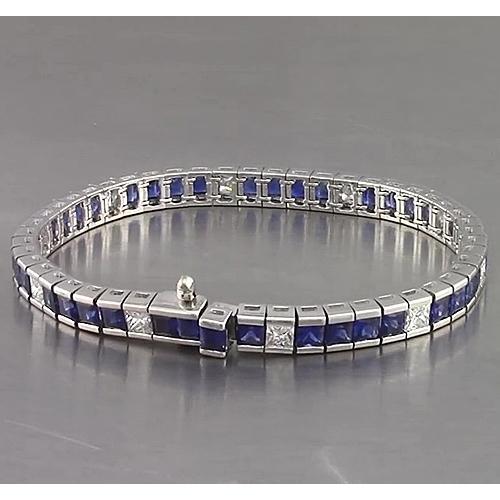 Blue Sapphire Tennis Bracelet Princess Cut 25 Carats White Gold 14K - Gemstone Bracelet-harrychadent.ca
