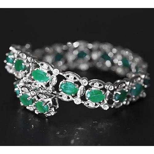 Columbian Green Emerald Diamond Bracelet 21 Carats White Gold 14K New - Gemstone Bracelet-harrychadent.ca
