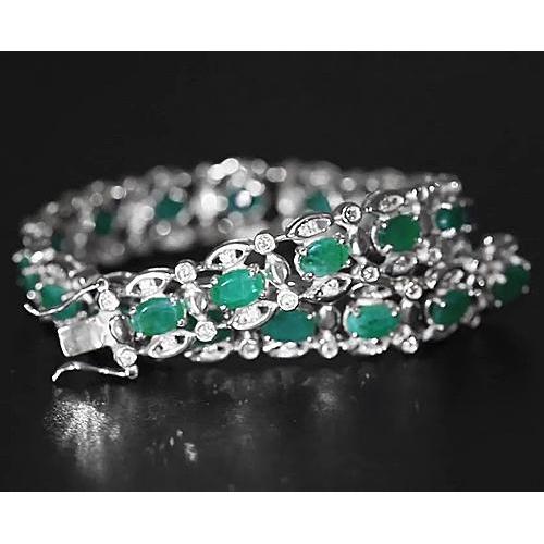 Columbian Green Emerald Diamond Bracelet 21 Carats White Gold 14K New - Gemstone Bracelet-harrychadent.ca