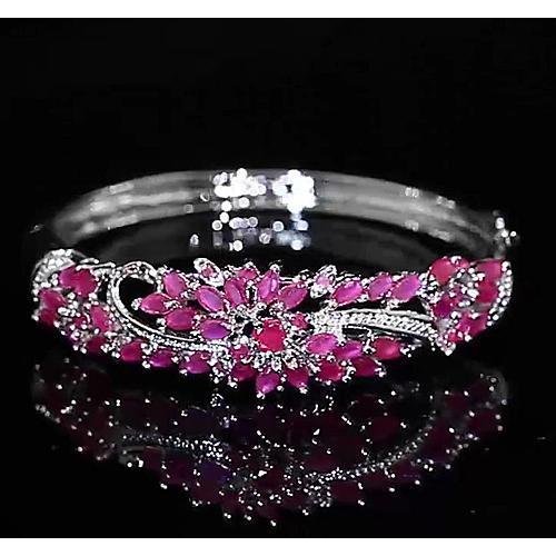 Diamond Bangle Pink Sapphire 14 Carats Women White Gold Jewelry 14K - Gemstone Bracelet-harrychadent.ca