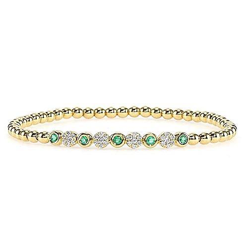 Diamond & Green Emerald Tennis Bracelet 3.70 Carats Yellow Gold 14K - Gemstone Bracelet-harrychadent.ca
