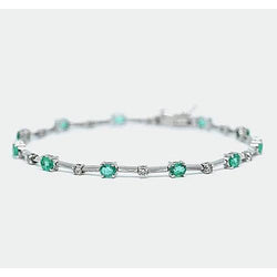 Natural Earth Mined Diamond Green Emerald Tennis Bracelet 6.05 Carats White Gold 14K