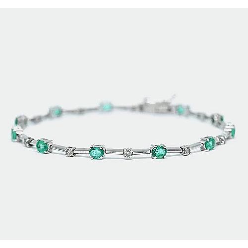 Diamond Green Emerald Tennis Bracelet 6.05 Carats White Gold 14K - Gemstone Bracelet-harrychadent.ca