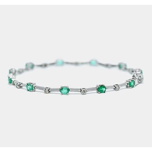 Diamond Green Emerald Tennis Bracelet 6.05 Carats White Gold 14K - Gemstone Bracelet-harrychadent.ca