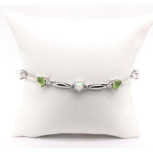 Heart Peridot & Opal Diamond Bracelet 9.54 Carats White Gold 14K - Gemstone Bracelet-harrychadent.ca