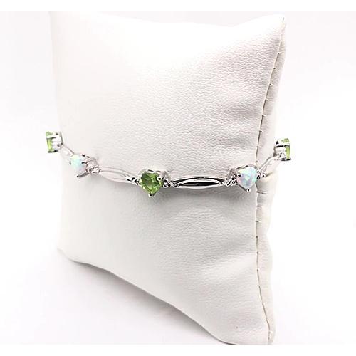 Heart Peridot & Opal Diamond Bracelet 9.54 Carats White Gold 14K - Gemstone Bracelet-harrychadent.ca