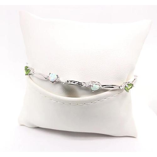 Heart Peridot & Opal Diamond Bracelet 9.54 Carats White Gold 14K - Gemstone Bracelet-harrychadent.ca