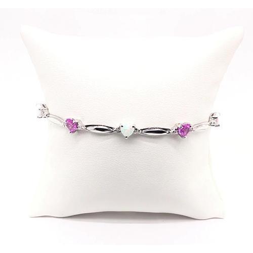 Heart Shape Pink Amethyst & Opal Diamond Bracelet 9.54 Carats Jewelry - Gemstone Bracelet-harrychadent.ca