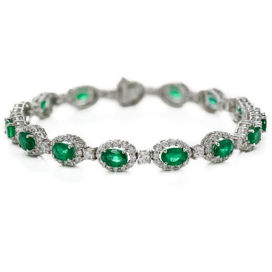 Oval Cut Green Emerald With Diamonds Women Tennis Bracelet 14K 8.5 Ct. - Gemstone Bracelet-harrychadent.ca