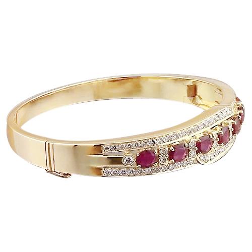 Oval Ruby Diamond Bangle 20 Carats Yellow Gold 14K - Gemstone Bracelet-harrychadent.ca