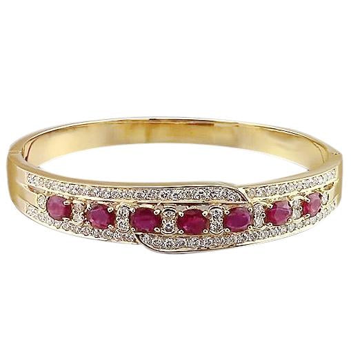 Oval Ruby Diamond Bangle 20 Carats Yellow Gold 14K - Gemstone Bracelet-harrychadent.ca