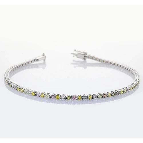Pink, Yellow, Green & White Sapphire Tennis Bracelet Prong 4 Carats - Gemstone Bracelet-harrychadent.ca
