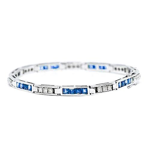 Round Diamond & Princess Sapphire Tennis Bracelet 5.70 Carats - Gemstone Bracelet-harrychadent.ca