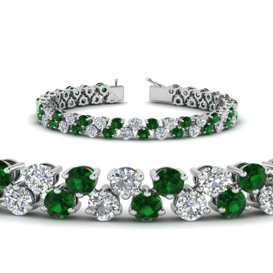 Round Green Emerald 10 Carats Diamond Tennis Bracelet White Gold 14K - Gemstone Bracelet-harrychadent.ca